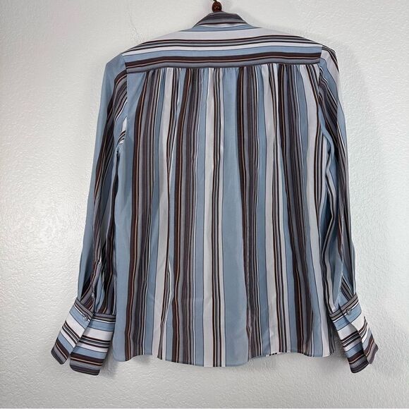 Elizabeth and James Mimi Neck-Tie Stripe Silk Blouse in Dust Multi Size XS - Picture 8 of 8
